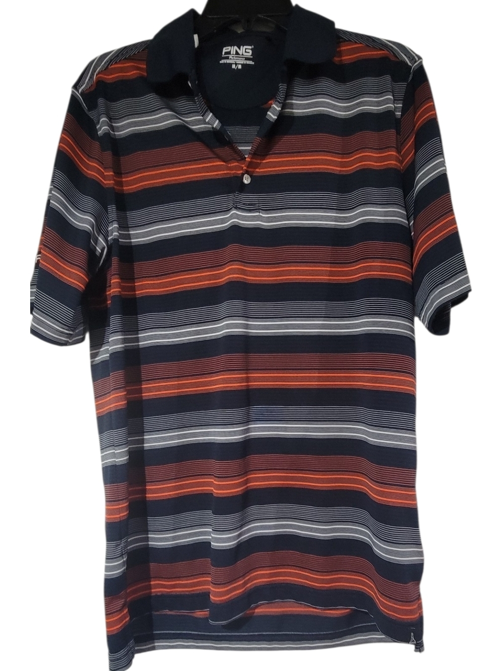 PING Men’s Navy, Orange & White Striped Polo